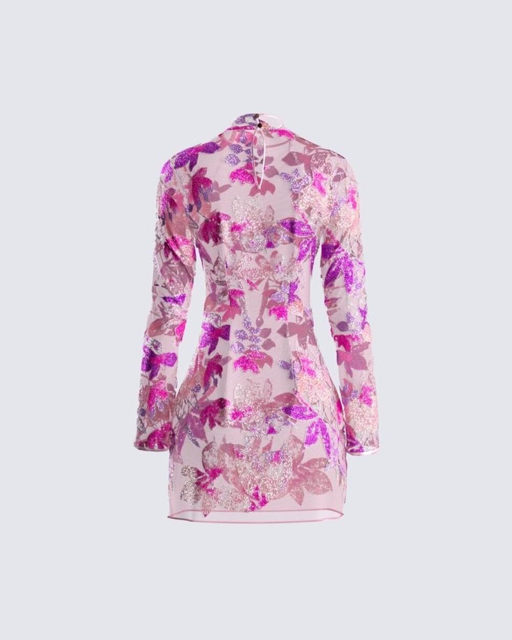 FINESSE Flora Flower Mini Dress Sheer Mesh Floral Sequin Pink Purple Size Large